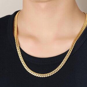 Men’s Gold Cuban Link Chain Necklace, 5mm Gold Plated Chain, 20 Inch
